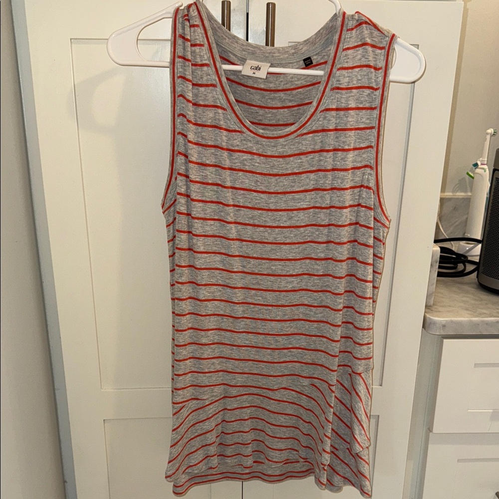 CAbi Women's Tank Top with Red and Gray Stripes